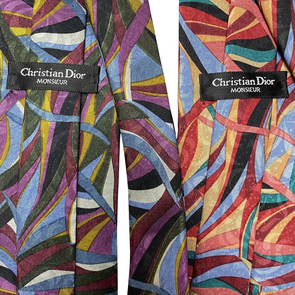 Vintage Christian Dior Printed Polyester Neck Tie Lot Of 2 - Picture 3 of 8